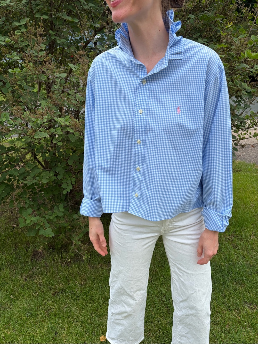 Ralph Lauren Blue and White Gingham Button-Down Shirt - Picture 4 of 4